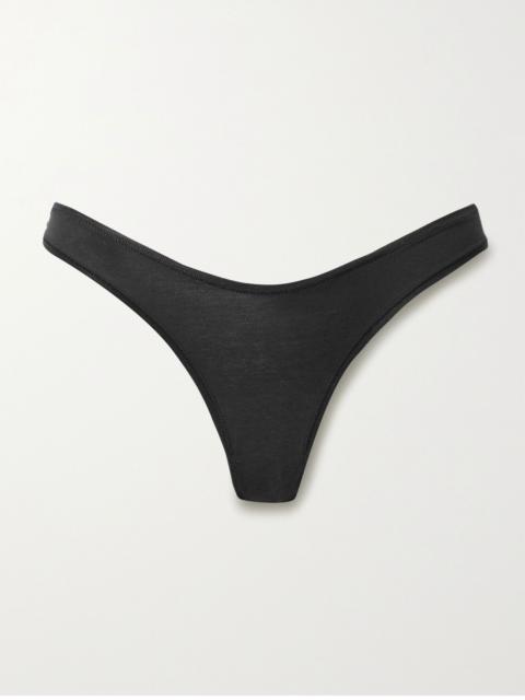 Cotton-Blend Jersey Dipped Thong - Soot Black