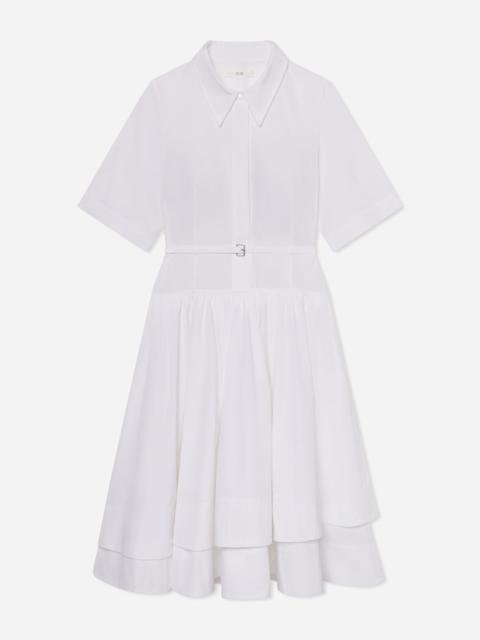 Short Sleeve Belted Dress in Cotton Poplin