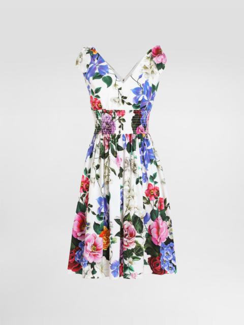 Cotton midi dress with floral print and tie details