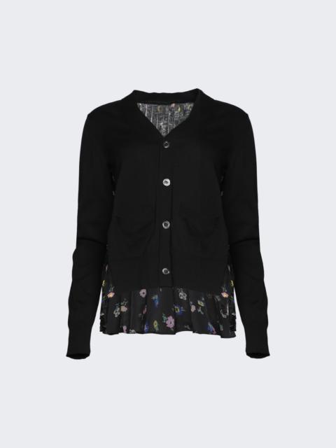 Floral Print X Cotton Knit Cardigan Black