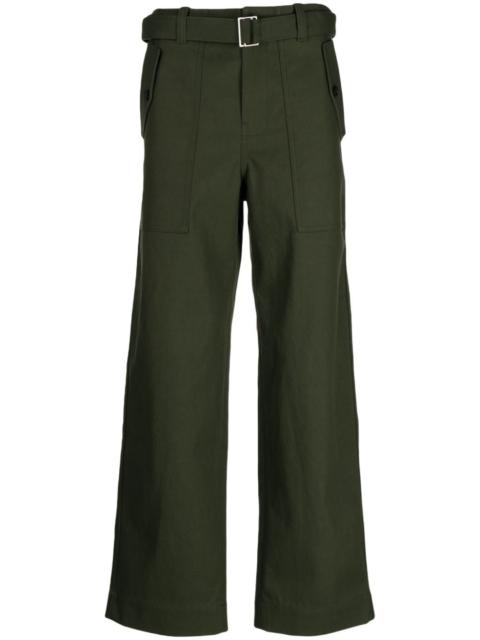 belted-waist straight-leg trousers