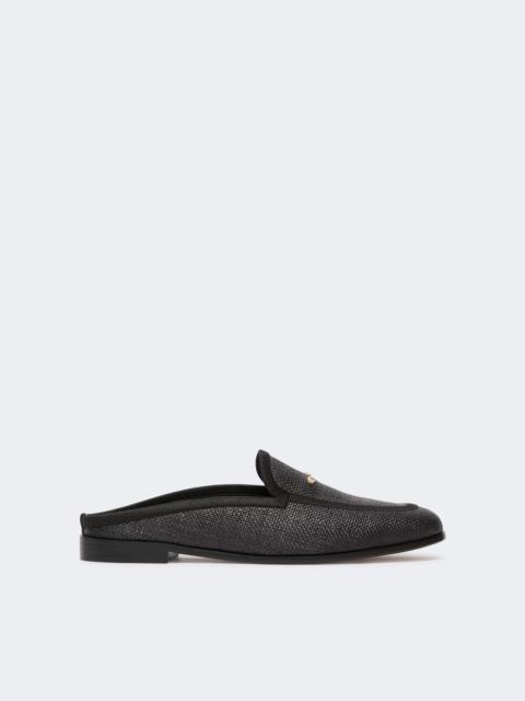 Raffia-effect canvas mules - BLACK