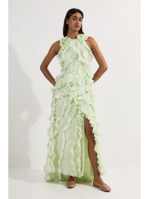 Ruffle & Applique Racer Front Viscose Woven Maxi Dress