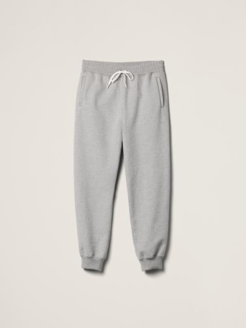 Cotton fleece pants with leather trim