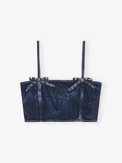 BLUE CRINKLED FUTURE DENIM STRAP TOP
