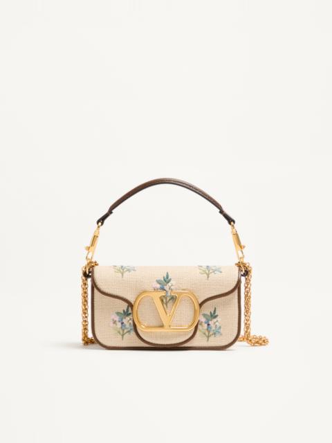 VALENTINO GARAVANI LOCÒ SMALL LINEN SHOULDER BAG WITH EMBROIDERY