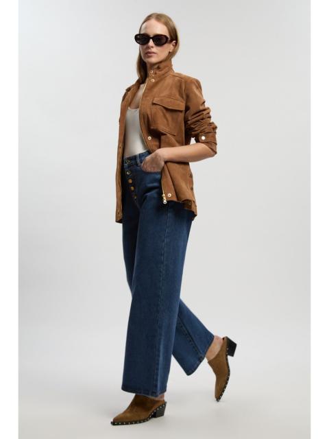 Denim Button Front Straight Leg Jean