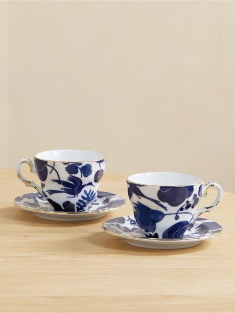 Set Of Two Gold-plated Porcelain Teacups And Saucers