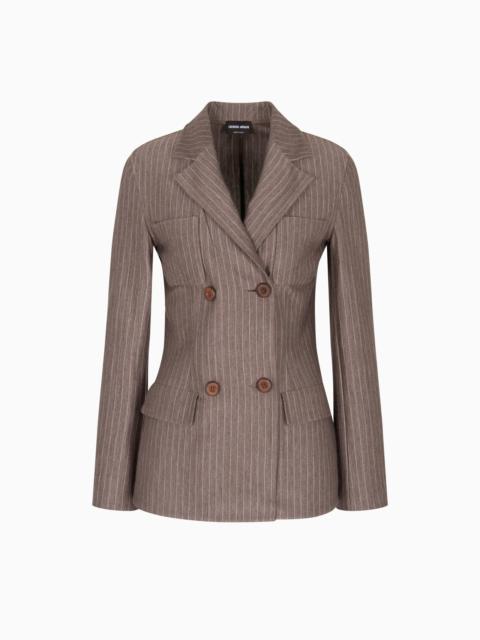 PINSTRIPED CASHMERE JERSEY AND SILK DOUBLE-BREASTED JACKET