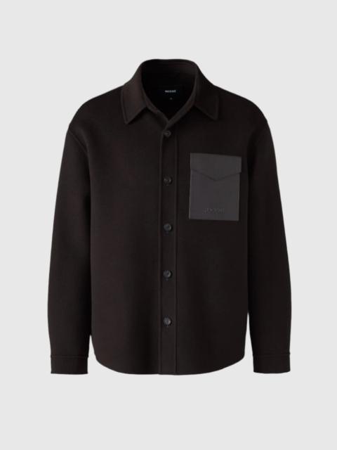 EMMANUEL Double-face wool overshirt with leather patch pocket