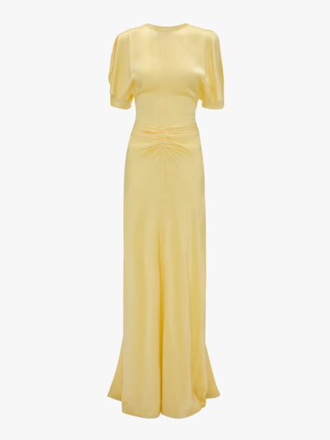 Gathered Waist Floor-Length Dress In Daffodil Yellow