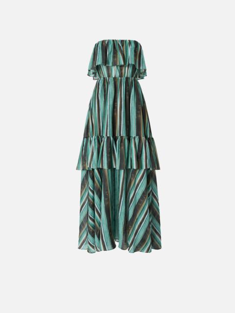 LONG MUSLIN DRESS WITH BRUSHED STRIPED PRINT