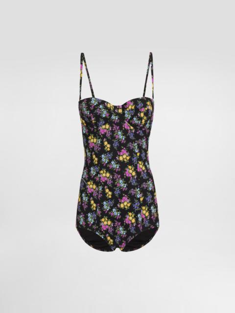Small floral-print balconette one-piece swimsuit