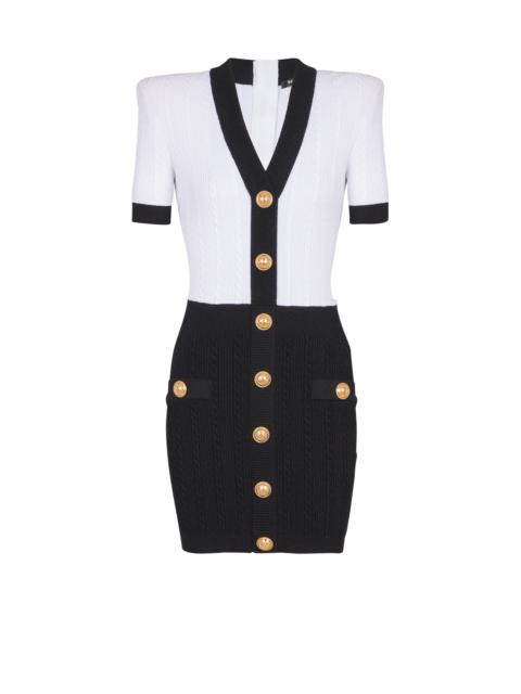 Two-tone cable-knit bodycon dress