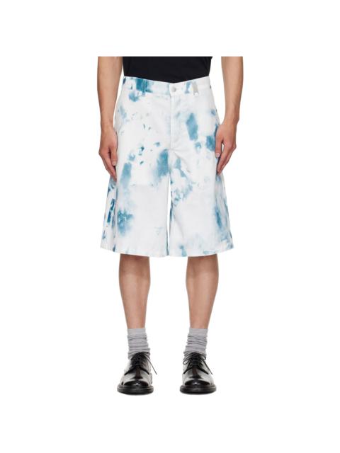 White & Blue Bleach Print Shorts