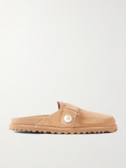 Fayence Faux Pearl-embellished Suede Mules