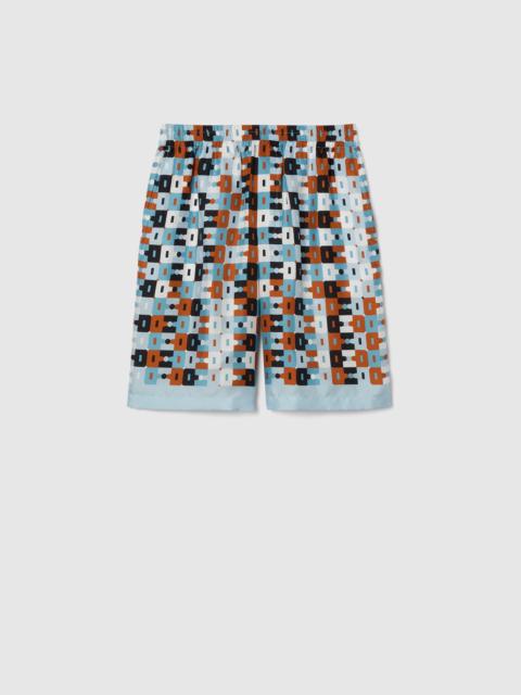 Printed silk twill shorts