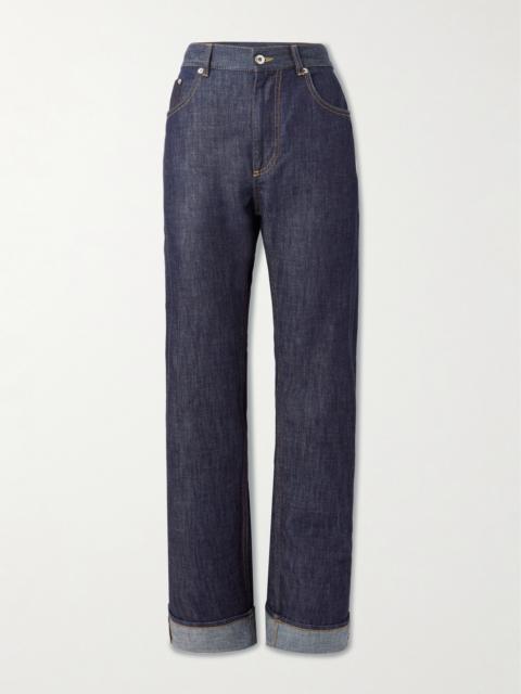 Intrecciato Suede-trimmed Mid-rise Straight-leg Jeans