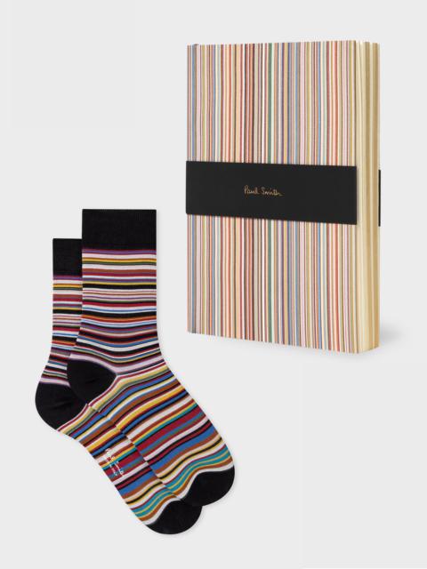 Women's 'Signature Stripe' Silk-Mix Socks & Notebook Gift Set