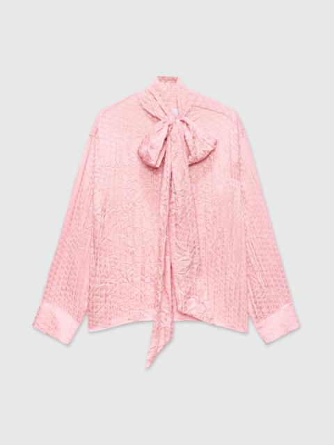 Pink satin shirt with a wrinkled effect and a jacquard "TheMwave" motif