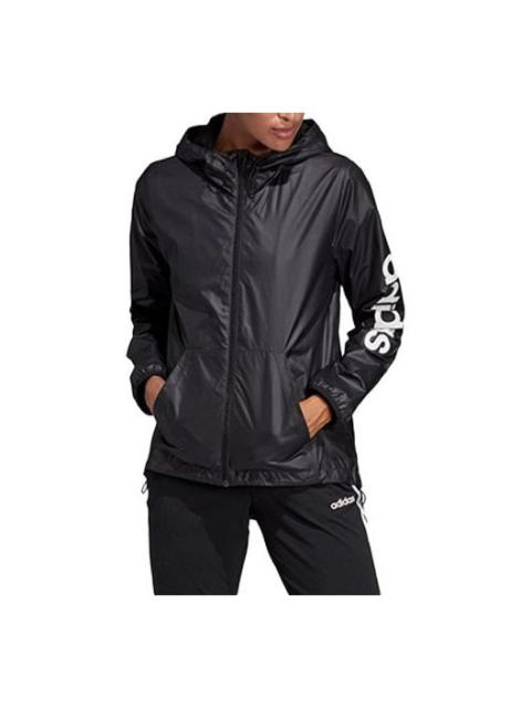 (WMNS) adidas E Lin Windbr Letter Logo Printing Hooded Jacket Black DP2408