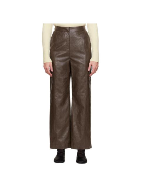 Brown Grained Faux-Leather Pants