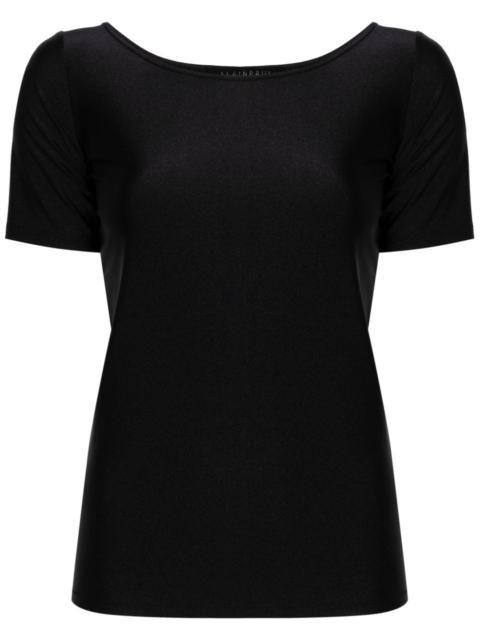 logo-embroidered boat-neck T-shirt