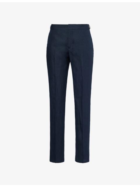 Griffon two-slip-pockets mid-rise regular-fit linen trousers