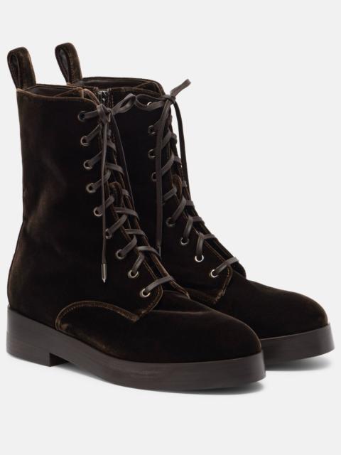 Ben 20 leather-trimmed velvet combat boots