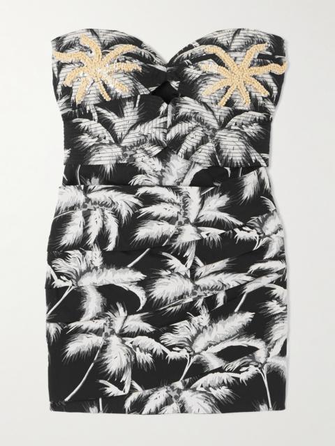 Sombra Tropical Strapless Embellished Printed Cotton-blend Mini Dress