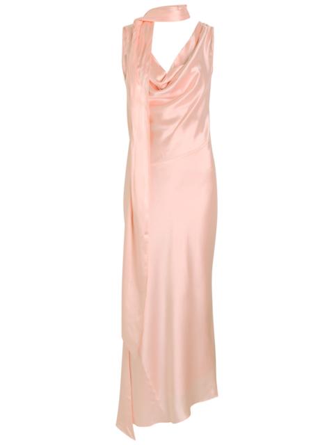 DE LA Vali Thebe Scarf-effect Draped Silk-satin Midi Slip Dress