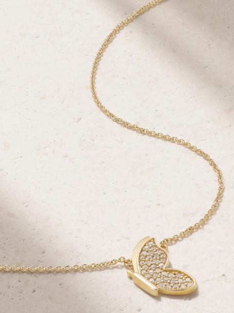 Small Flying Butterfly 14-karat gold diamond necklace Gold