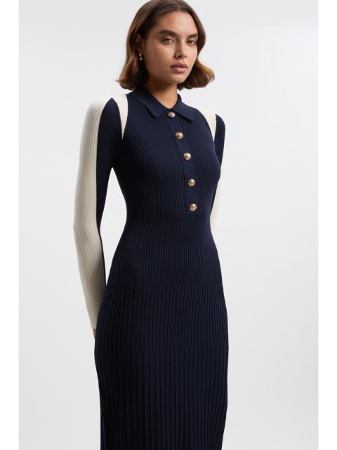 Rib Knit Military Colour Block Midi Dress