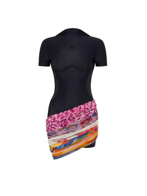 JERSEY AND SILK SCARVES MINI DRESS