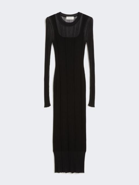 Short-sleeved stretch viscose dress - black