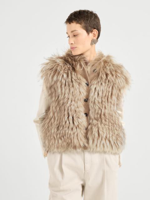 Cozy shearling hooded vest in cashmere