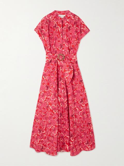 Neesha Belted Floral-print Cotton-voile Midi Dress