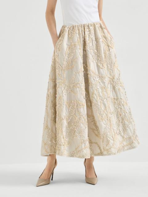 Techno cotton poplin skirt with dazzling seabed embroidery