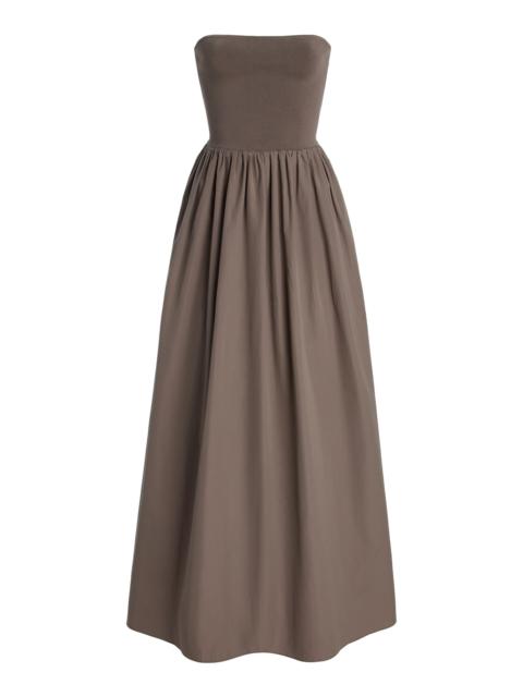 Exclusive Strapless Knit and Cotton Maxi Dress taupe