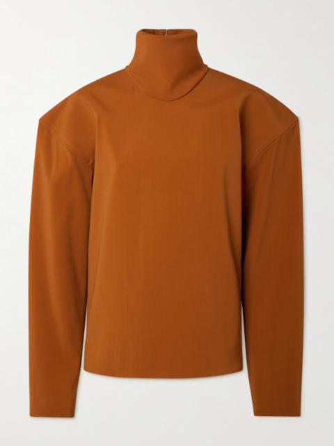 Stretch-satin Turtleneck Blouse