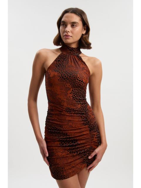 Animal Stretch Velvet Devore Halter Neck Mini Dress