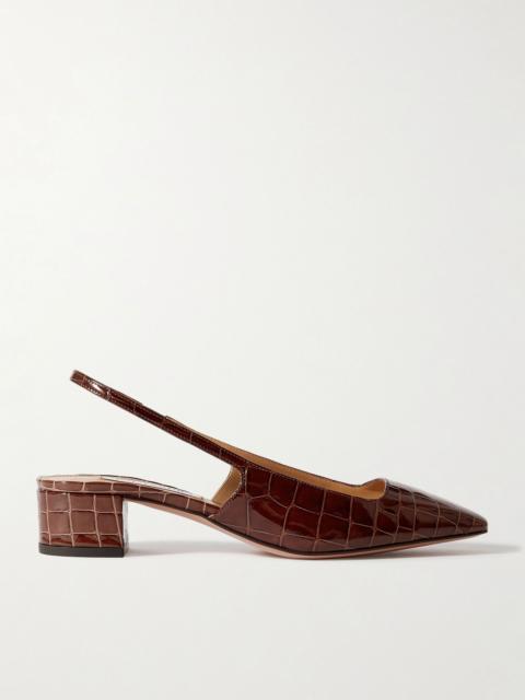 Ginza 35 croc-effect leather slingback pumps Brown
