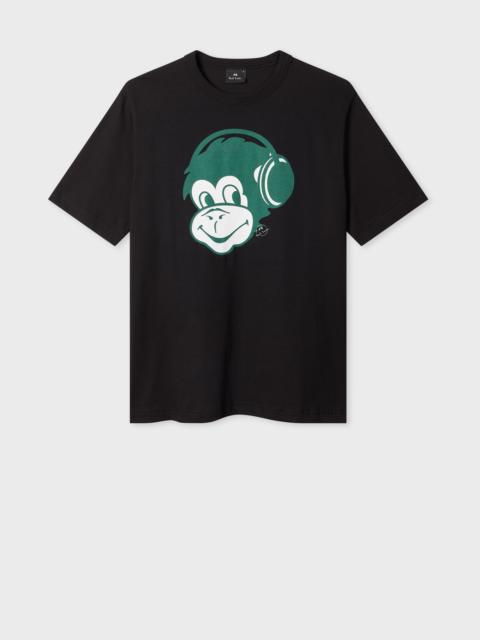 Black 'Monkey Headphones' Print T-Shirt