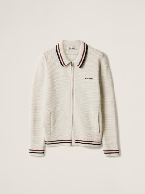 Cotton knit zipper cardigan