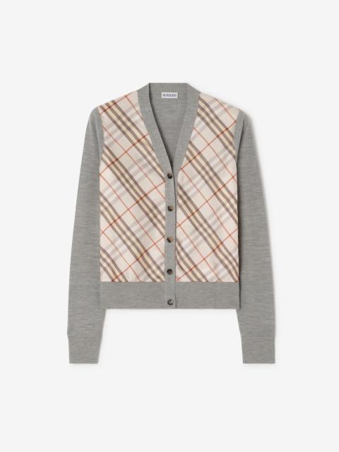 Check Panel Wool Silk Cardigan