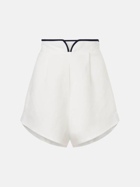 Bicolor linen-blend Bermuda shorts