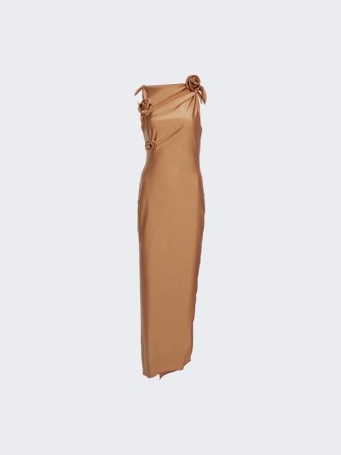Asymmetric Flower Gown Brown