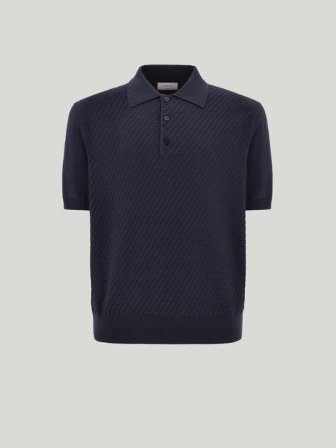 BLUE COTTON AND SILK REGULAR-FIT POLO SHIRT WITH MICROSTRUCTURE