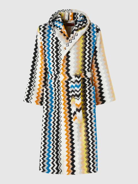 Cotton terry bathrobe zig zag
