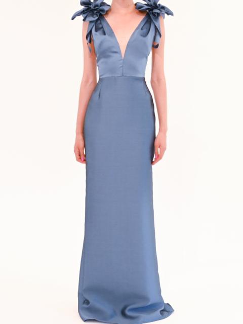 DRAPED FLORAL MIKADO GOWN